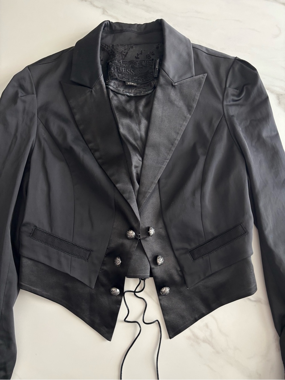 GUESS Black Tailored Satin-Trim Women's Blazer vintage Y2K Sz L